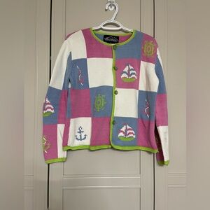 Vintage 90’s Handmade Patchwork Nautical Theme Cardigan